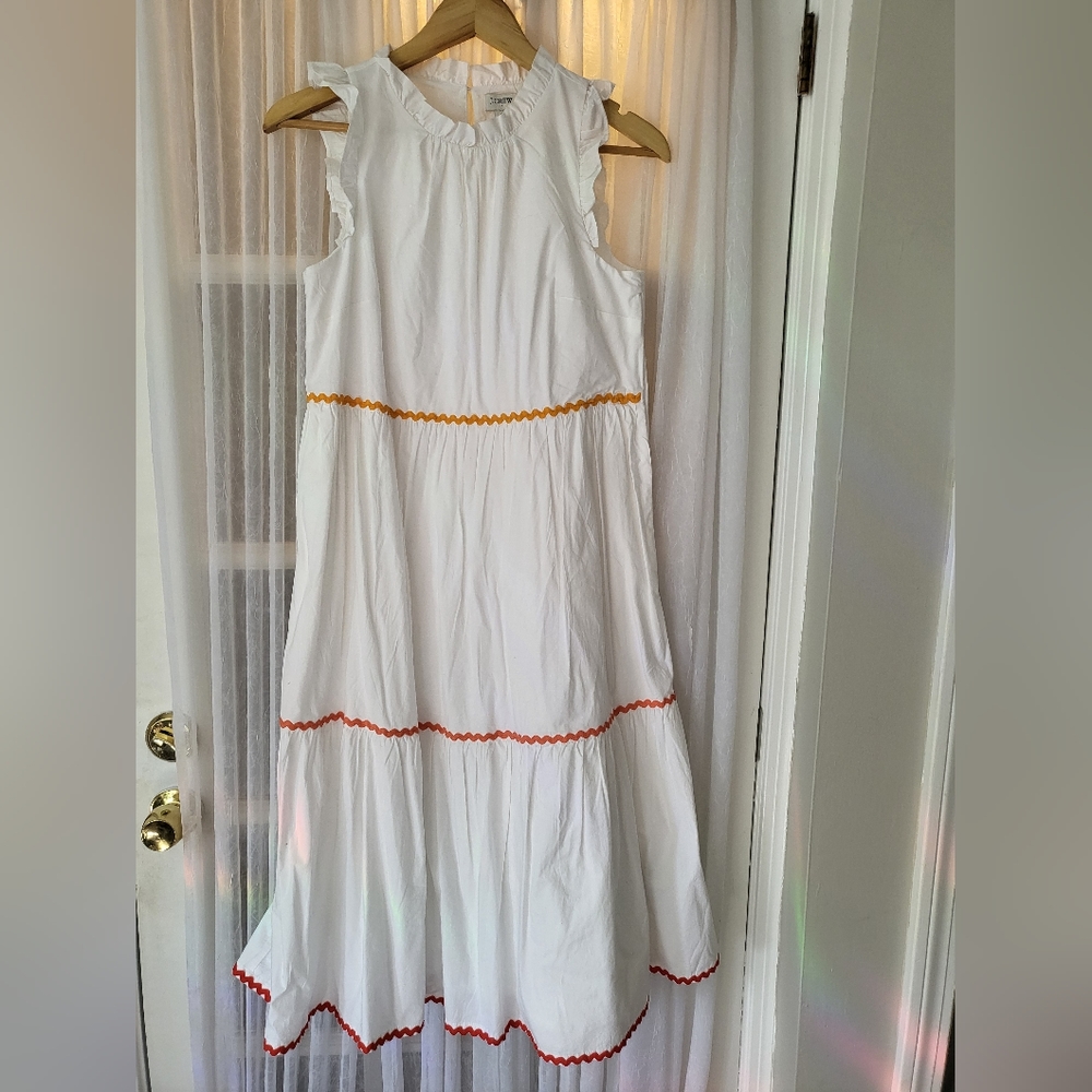 J.crew white Tiered midi ruffle dress with rickrack trim sz 2